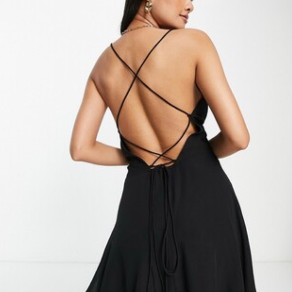 ASOS DESIGN Formal SemiFormal cami strappy mini skater dress  Black - Picture 2 of 6